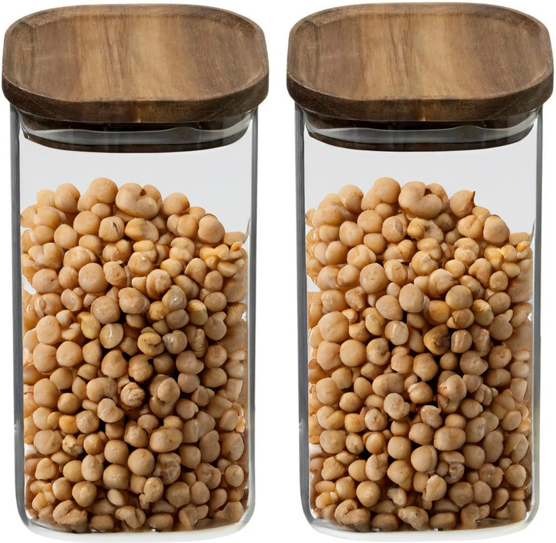 5Five Voorraadpot voedsel - 3x - glas met acacia houten deksel - 1600 ml - met luchtdichte deksel