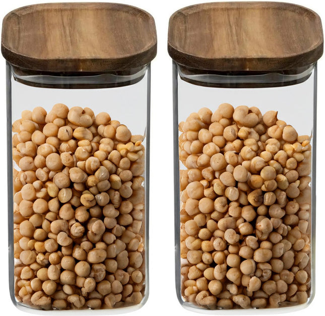 5Five Boîte de conservation alimentaire - 3x - verre avec couvercle en bois d'acacia - 1600 ml - avec couvercle hermétique