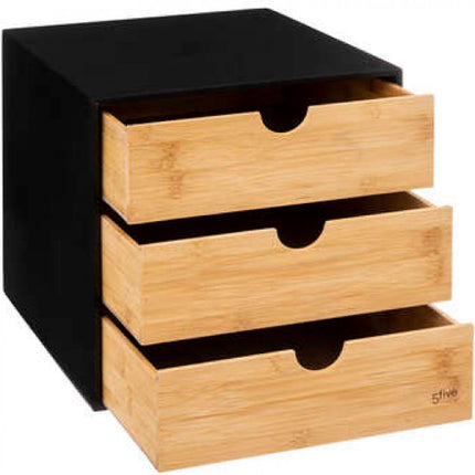 Meuble de rangement en bambou à 3 tiroirs - Boîte de rangement en bambou - Meuble de rangement en bambou à 3 tiroirs - Format A4 25 x 31 x 25 cm - Noir