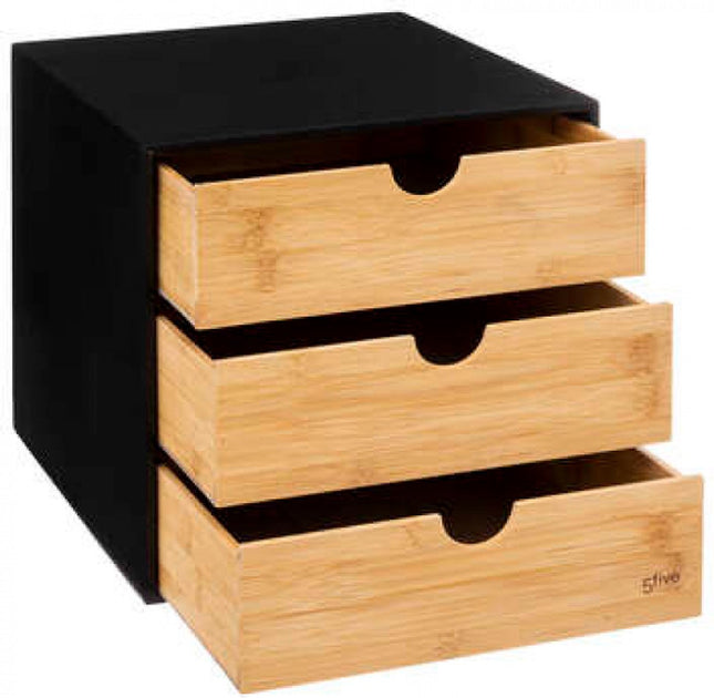Meuble de rangement en bambou à 3 tiroirs - Boîte de rangement en bambou - Meuble de rangement en bambou à 3 tiroirs - Format A4 25 x 31 x 25 cm - Noir