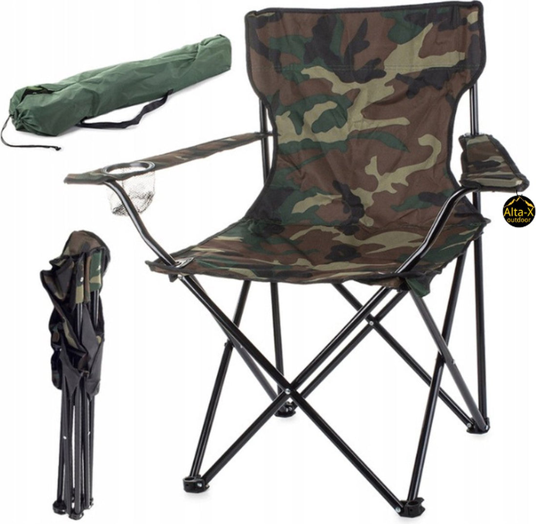 Large travel fishing chair with camouflage print - Fishing chair - Camping chair - Camping - Caravan - Camper