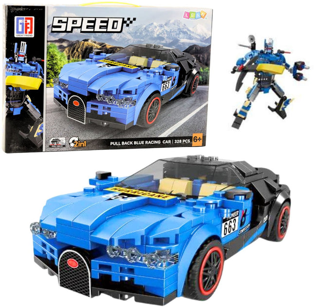 Set de Construction Robot et Voiture 2 en 1 - 328 Pièces - Avec Mécanisme à Ressort - Jouet de Construction - Robot Voiture - Auto Bots - 2 en 1 - Kit de Construction