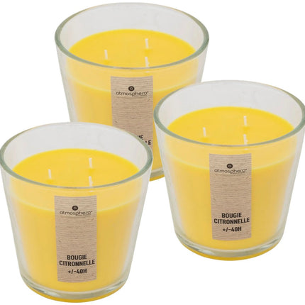 Atmosphera Bougies Parfumées - 3x - en verre - parfum citronnelle - 40h de combustion - 13 x 12 cm - décoration intérieure - bougies parfumées