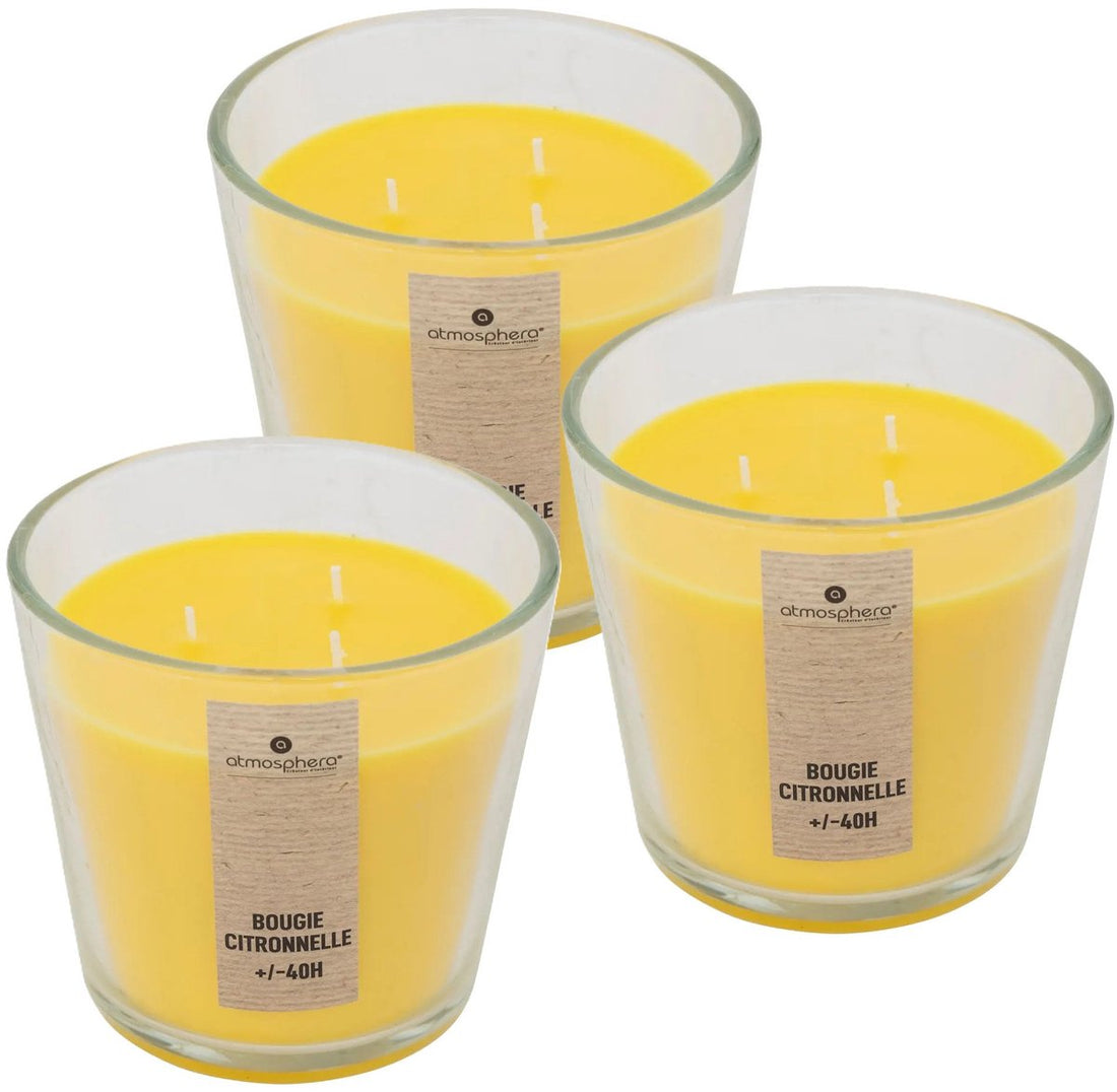 Atmosphera Candles Duftkerze - 3er-Set - im Glas - Citronella-Aoma - 40 Stunden Brenndauer - 13 x 12 cm - Wohnaccessoire - Duftkerzen