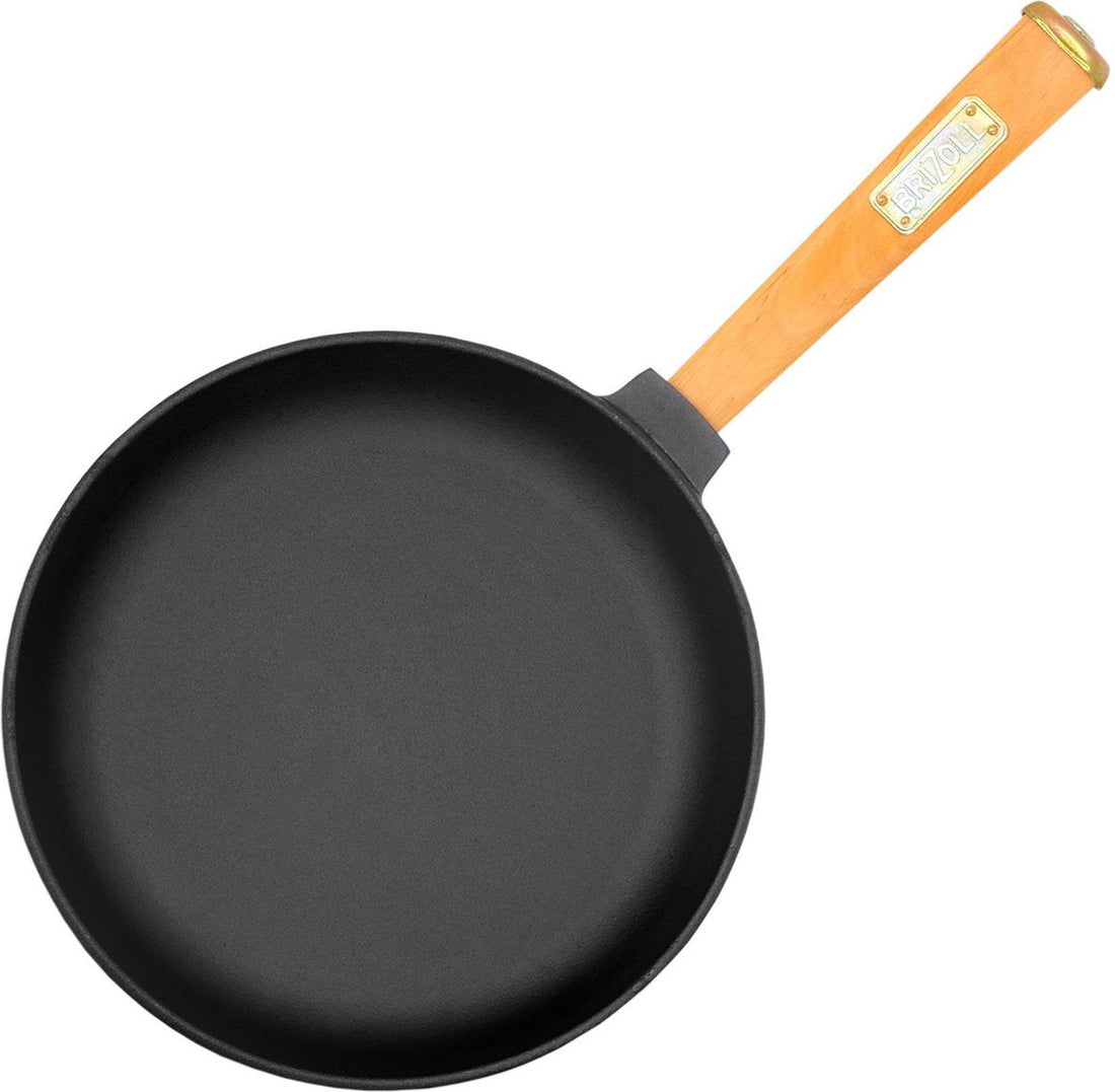 Gietijzeren Koekenpan BRIZOLL 24 cm met Houten Handvat - Perfect voor Gas, Inductie en Elektrisch Koken