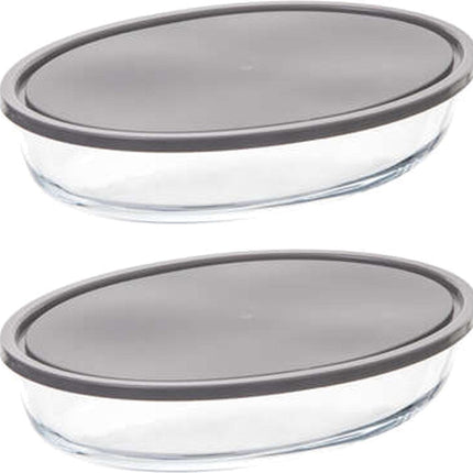 5Five Plat de cuisson en verre borosilicate avec couvercle - 2x - ovale - 2.4 Litres - 32 x 21 x 6,7 cm