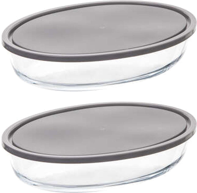 5Five Plat de cuisson en verre borosilicate avec couvercle - 2x - ovale - 2.4 Litres - 32 x 21 x 6,7 cm