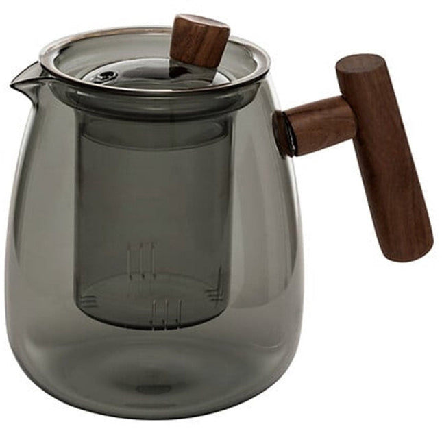 5Five Design Théière - 800 ml - verre borosilicate - gris transparent - infuseur/manche en bois - pot à thé