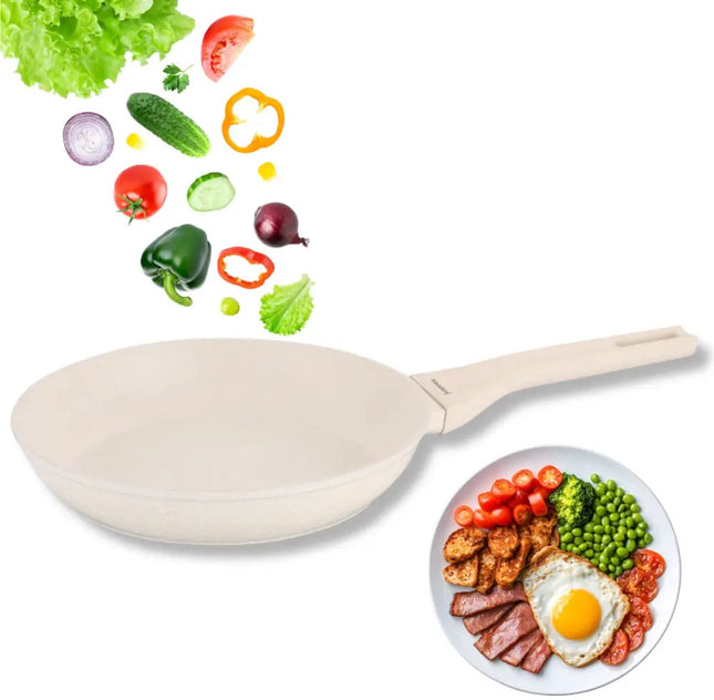 Klausberg KB-7989 Poêle en marbre 24 cm – Crème, Antiadhésive, Compatible induction & Légère