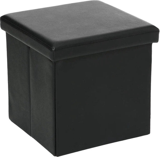 Atmosphera Pouf/Repose-pieds - boîte de rangement - noir - PVC/MDF - 38 x 38 cm - pliable