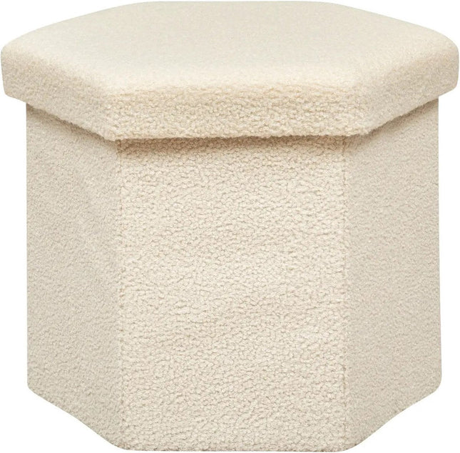 Atmosphera Pouf/tabouret/coffre Jako - Pliable/Boîte de rangement 60L - blanc ivoire - D40 x H38 cm - MDF/polyester