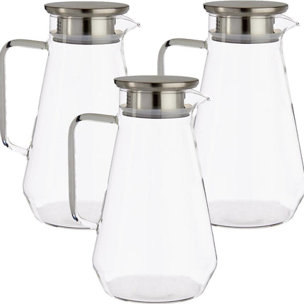 3 carafes en verre à jus/carafes verseuses avec couvercle de luxe de 1,5 litre - Dimensions : 16,3 x 13 x 22 cm - Matériau verre borosilicate