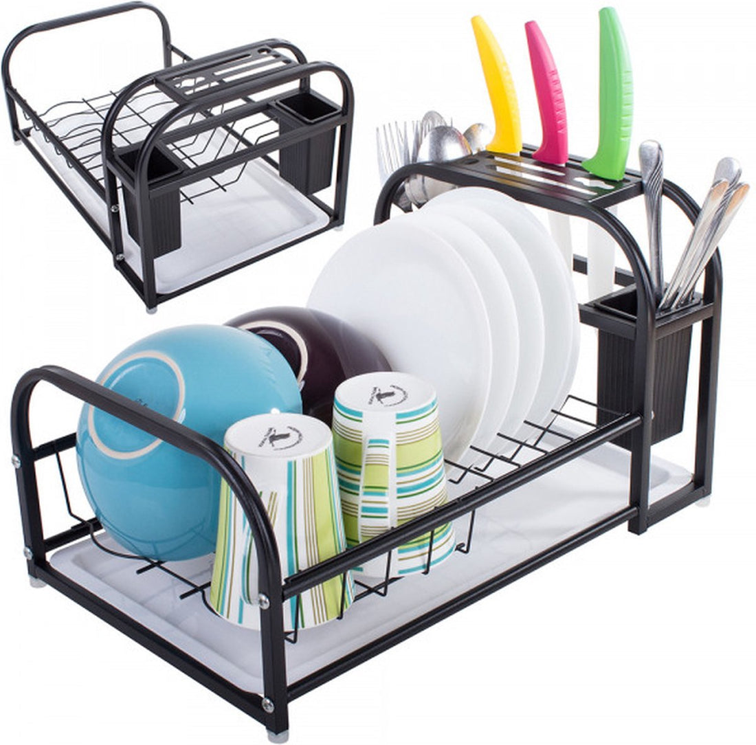 Abtropfgestell mit Abtropfschale - Abtropfgestell mit Auffangschale - Abtropfgestell schwarz - Abtropfgestell für Geschirr - Abtropfgestell Metall