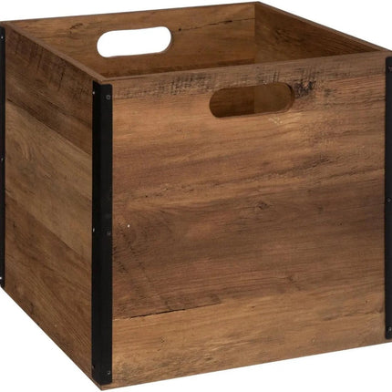 Lot de 3 paniers de rangement/paniers de placard 29 litres marron foncé en bois 31 x 31 x 31 cm - Boîtes de rangement - Paniers pour étagères