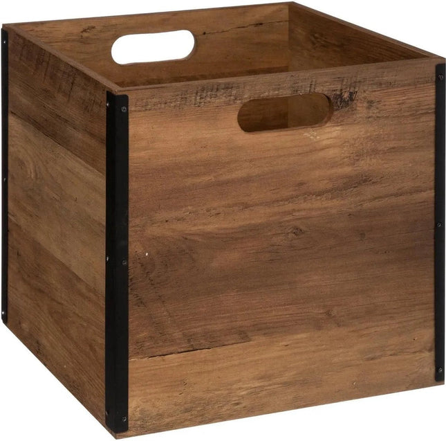 Lot de 3 paniers de rangement/paniers de placard 29 litres marron foncé en bois 31 x 31 x 31 cm - Boîtes de rangement - Paniers pour étagères