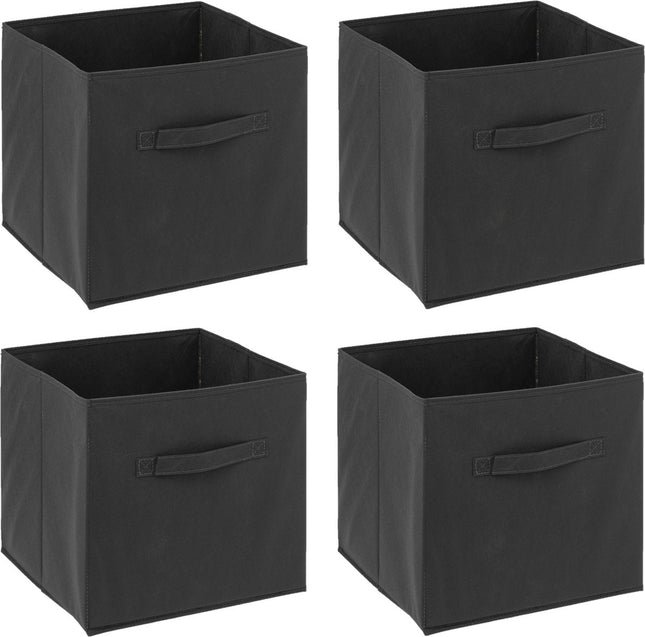 5Five Panier de rangement/panier de meuble - 4x - Gris foncé - 31 x 31 x 31 cm - 29 litres - Paniers de rangement à étagères - Tissu avec fond renforcé - Pliable