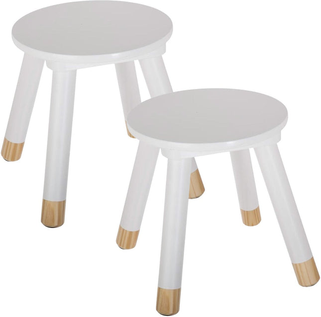 Atmosphera Tabouret pour enfant - 2x - blanc ivoire - bois - D24 x H27 cm - tabourets d'appoint/escabeaux