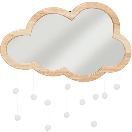 Atmosphera Miroir mural nuage – 40 x 36 cm – MDF/verre – bordure en bois naturel – chambre d'enfant