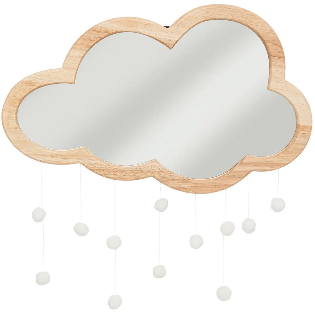 Atmosphera Spiegel/wandspiegel - wolk - 40 x 36 cm - mdf hout/glas - naturel houten rand - kinderkamer