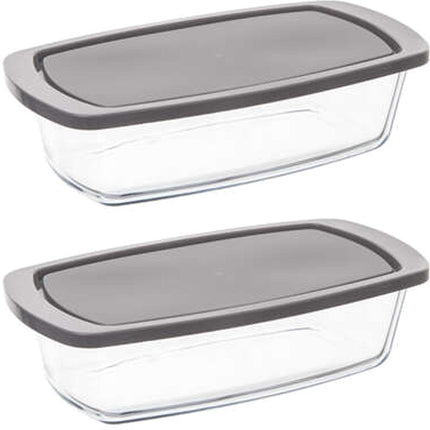 5Five Plat à four en verre borosilicate avec couvercle - 2x - rectangulaire - 1,8 litre - 27 x 14 x 7,3 cm