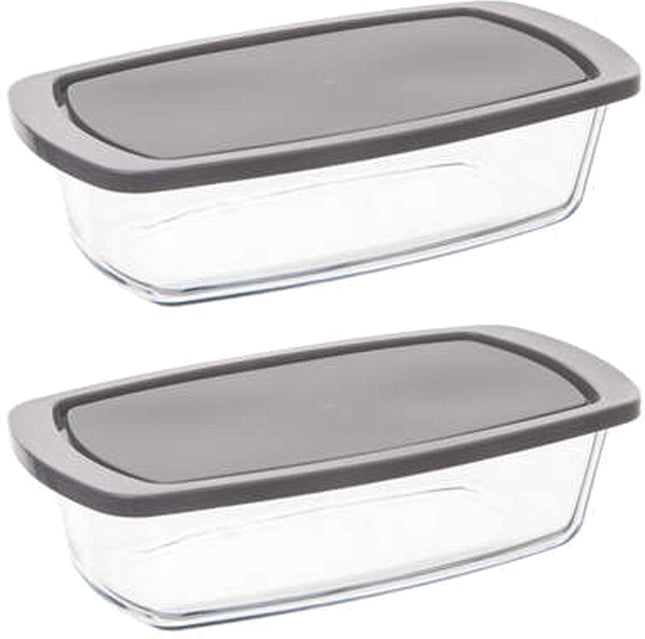 5Five Plat à four en verre borosilicate avec couvercle - 2x - rectangulaire - 1,8 litre - 27 x 14 x 7,3 cm