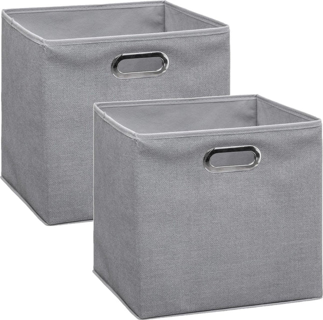 5Five Panier/bac de rangement gris - Lot de 2 - Lin - 29 litres - 31 x 31 x 31 cm - Boîte de rangement - Paniers pour étagères modulaires
