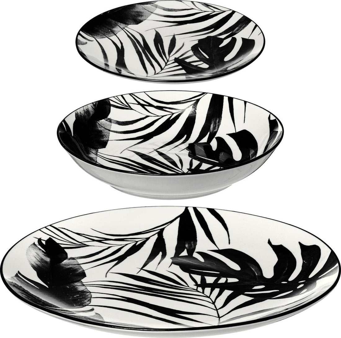 Secret de Gourmet Palm Dinnerware Set 18-piece - Black / White