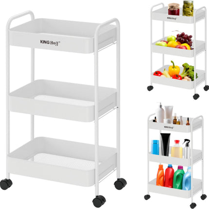 Kinghoff KH-1942 Chariot de Rangement Mobile à 3 Étages - Desserte à roulettes - Blanc - Organisateur de Salle de Bain - Organisateur de Cuisine -