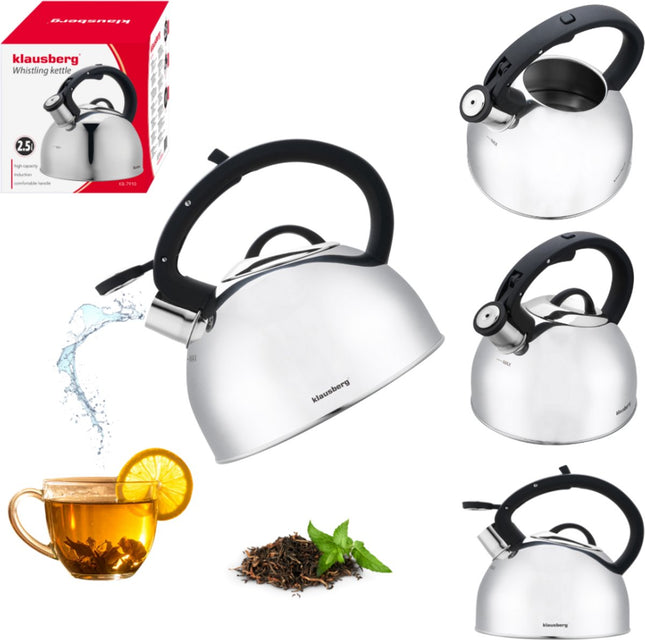 Klausberg 7910 - Bouilloire sifflante - 2,5 litres - Acier inoxydable - Argent