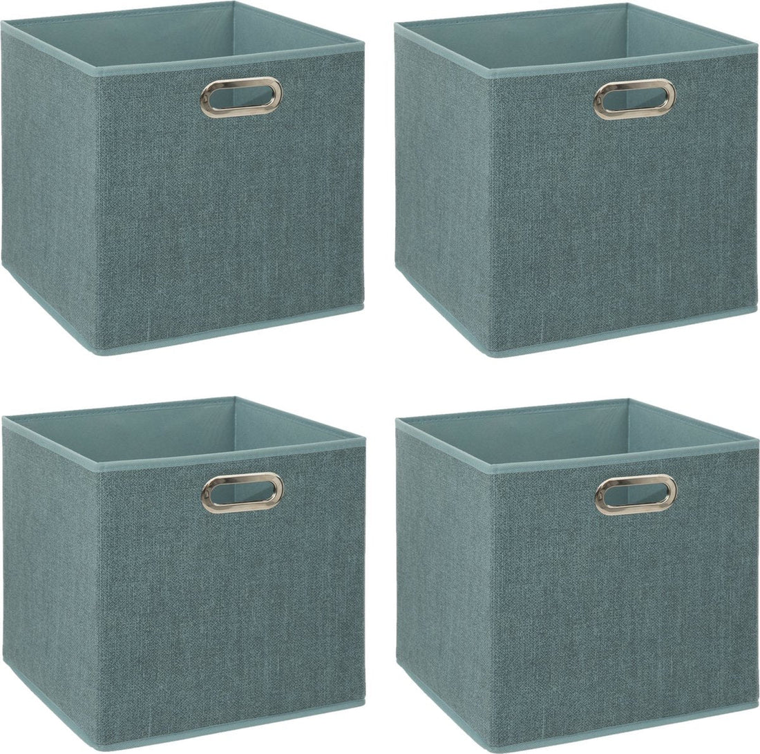 5Five Opbergmand / kastmandje - 4x - IJsblauw - 31 x 31 x 31 cm - 29 liter - Vakkenkast manden - Stof met versterkte bodem - Opvouwbaar