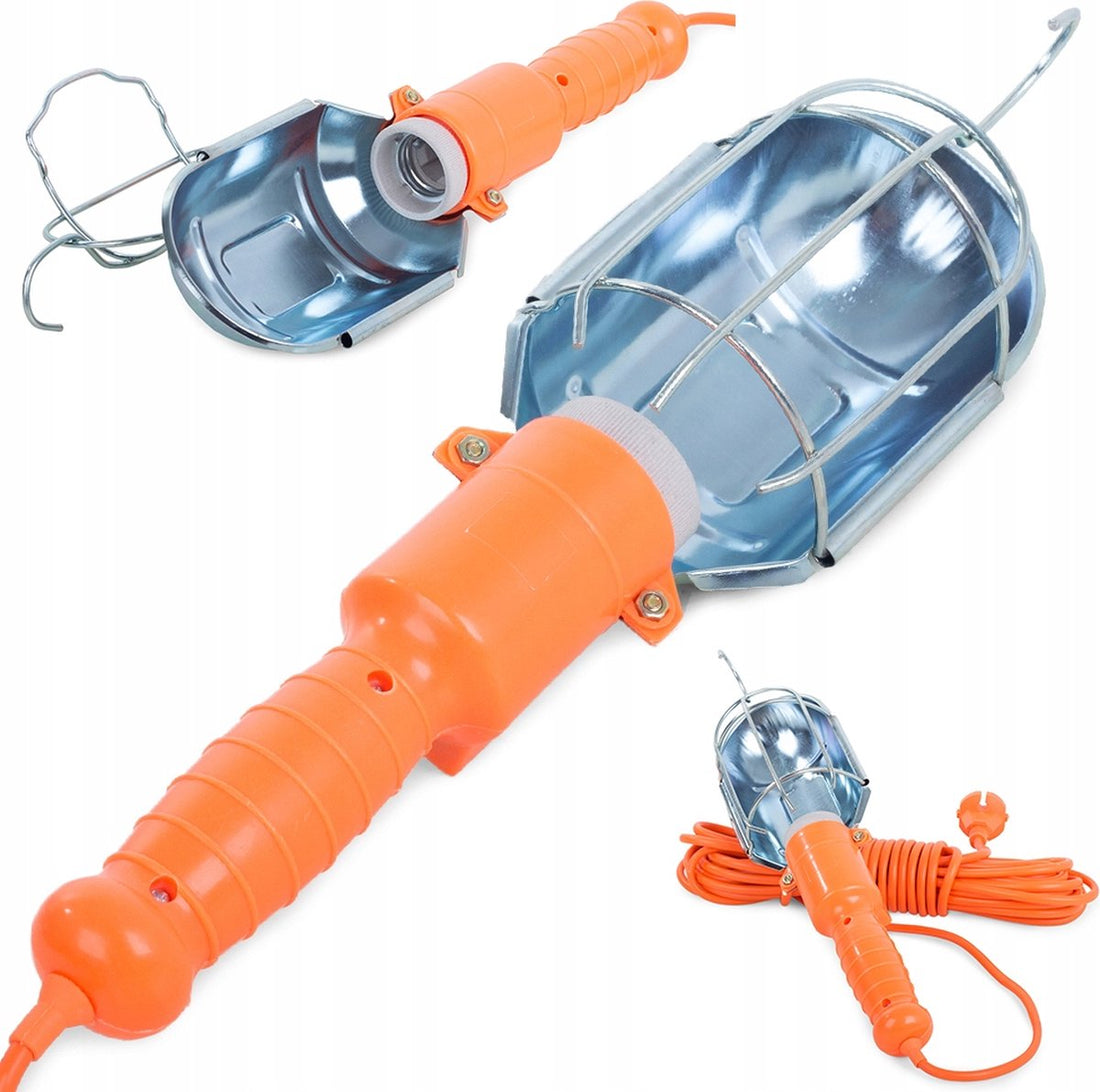 E27 Arbeitsleuchte - Handleuchte Taschenlampe - Werkstattbeleuchtung - Mit Haken - 8 Meter - Orange