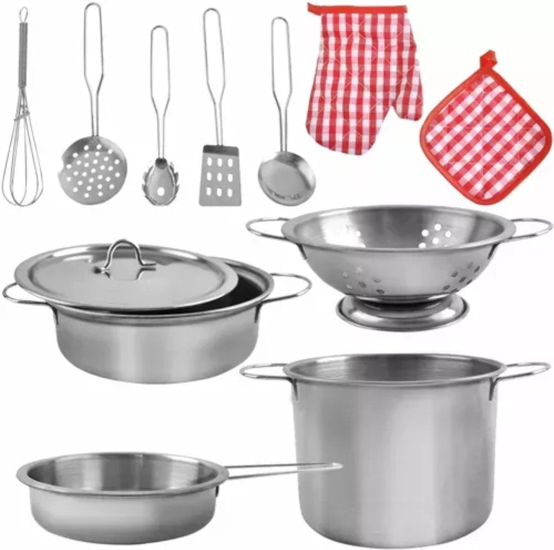 Kruzzel Kinder-Kochset – Komplettes 13-teiliges Metall-Set – Perfekt für junge Köche