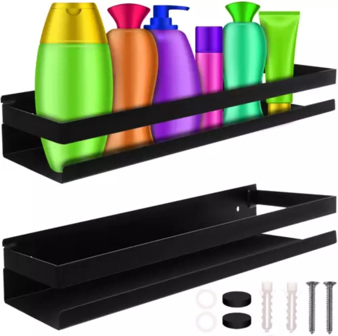 Ruhhy Wandplank - zwart - RVS - L50 cm - zwevend - industrieel - voor badkamer of keuken