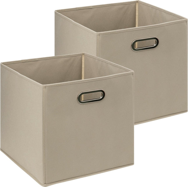 5Five Panier de rangement / panier de placard - 2x - Taupe - 31 x 31 x 31 cm - 29 litres - Paniers pour étagères - Tissu avec fond renforcé - Pliable