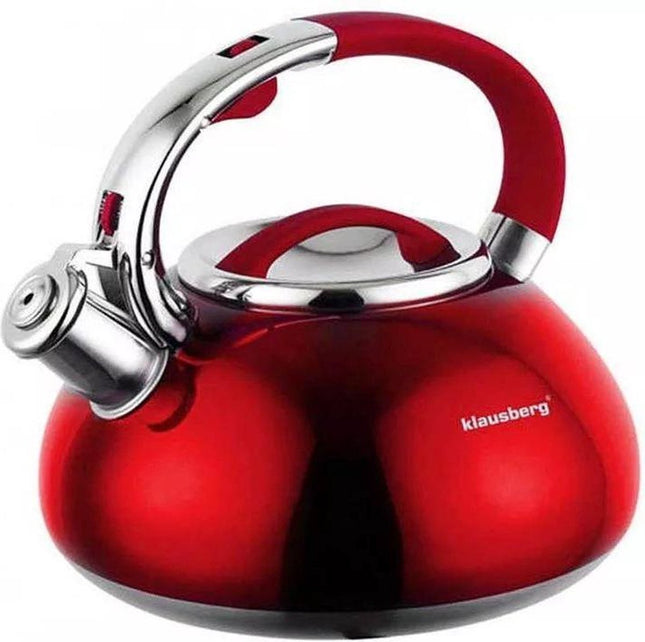 Klausberg KB-7076 bouilloire sifflante - 3L - acier inoxydable - toutes sources de chaleur - Rouge
