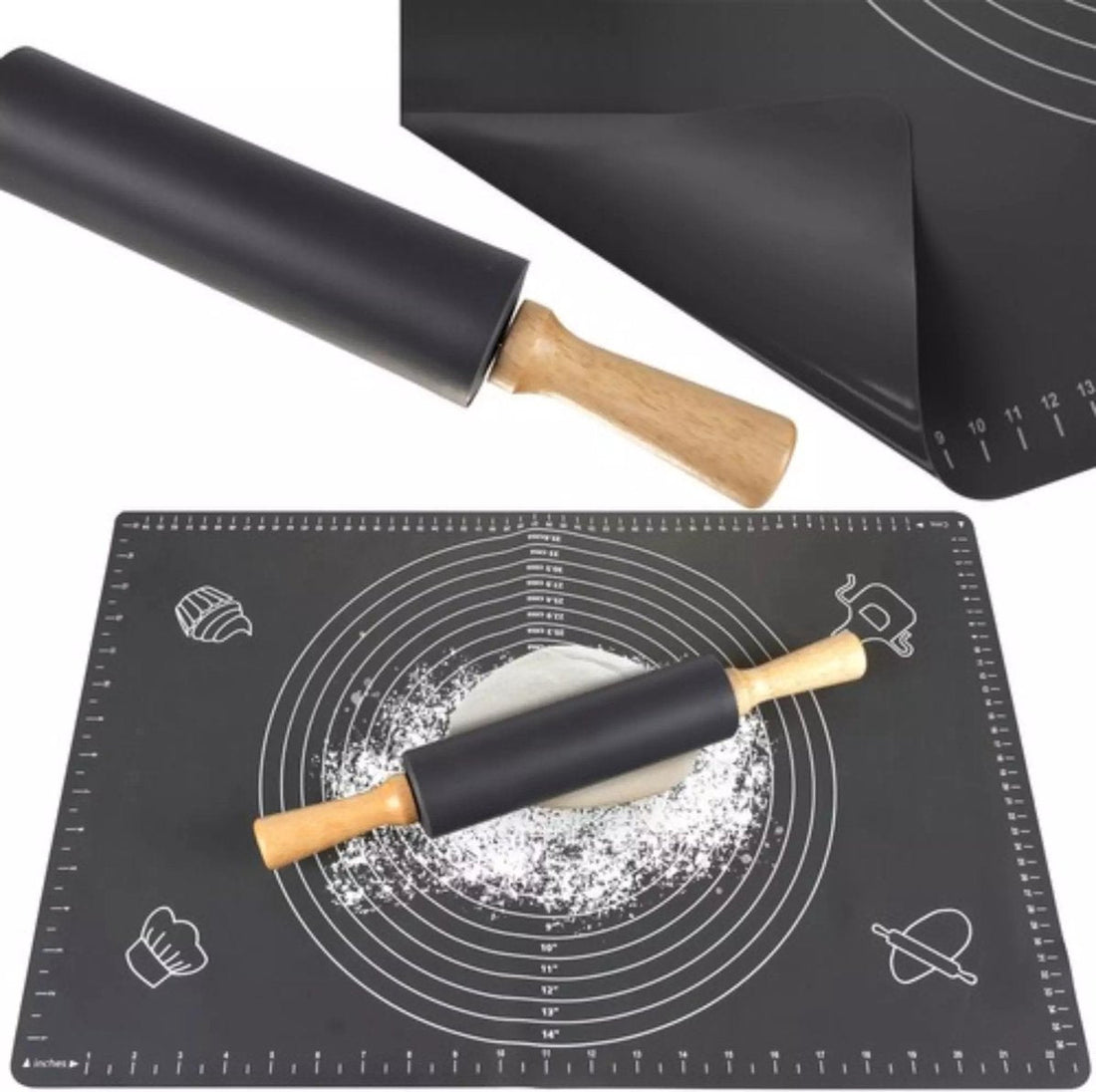 Ruhhy Silikon-Backmatte und Nudelholz-Set - Ein Muss für jeden Bäcker