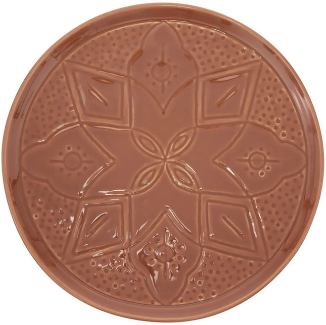Assiette en terre cuite 27 cm - Lot de 4 - Assiettes plates avec motifs floraux gravés - Assiettes de table - Assiettes -