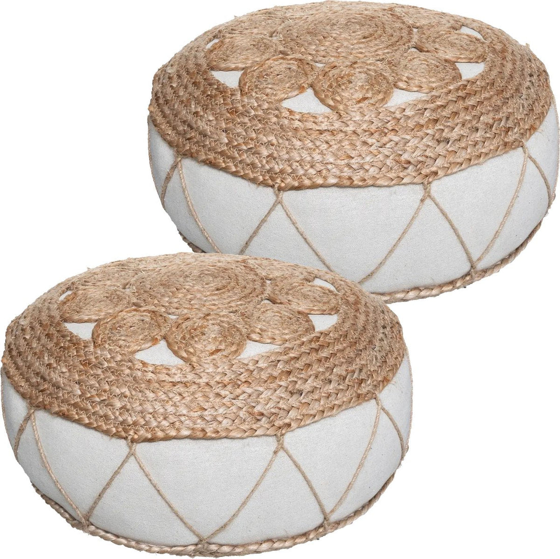 Atmosphera Bodenkissen Rituals - 2er Set - beige - Jute/Baumwolle - 43 x 18 cm - Extra dickes rundes Bodensitzkissen/Matratzenkissen - Niedriger Pouf