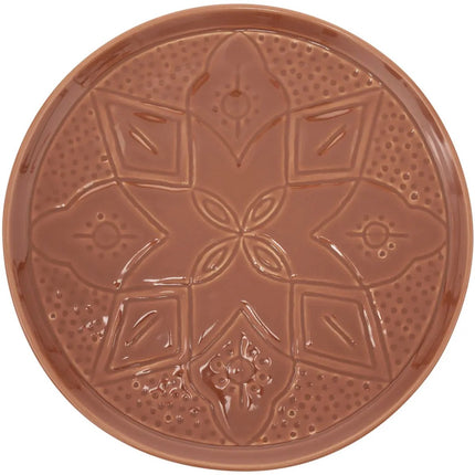 Sienna Assiette Plate Terre Cuite 27 cm - Faïence Bord à Motif Floral Gravé - Assiette de Table - Assiette