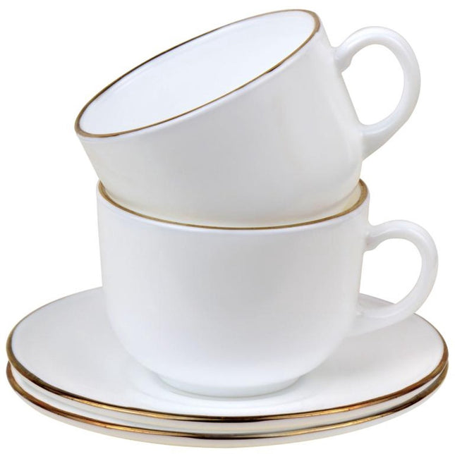 KingHoff Service à Café 12 pièces - Tasses à café en verre opale blanc avec bord doré - 210 ml - Service pour 6 personnes
