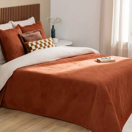 Lilou Jeté de lit Terracotta - Housse de couette 260x240 cm - Polyester doux - Motif style persan - 2.34 kg