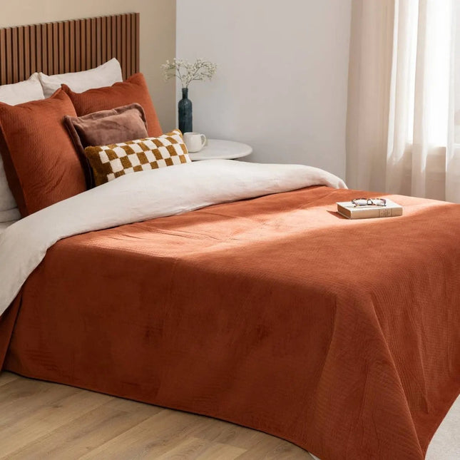 Lilou Jeté de lit Terracotta - Housse de couette 260x240 cm - Polyester doux - Motif style persan - 2.34 kg