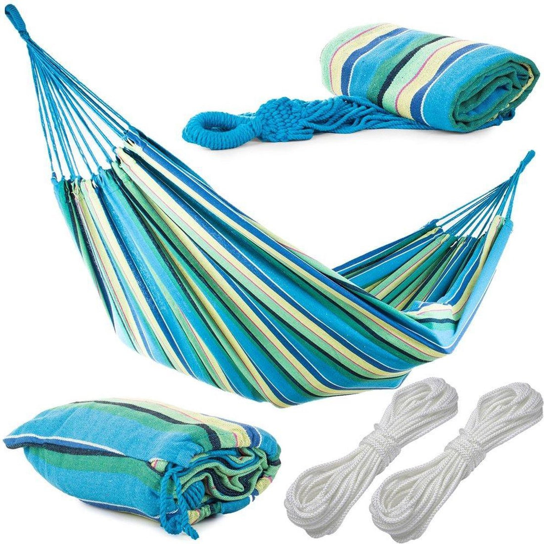 2-Person XL Hammock - Cotton / Includes Storage Bag + Mounting Ropes / 200 x 150cm / Max load up to 200kg