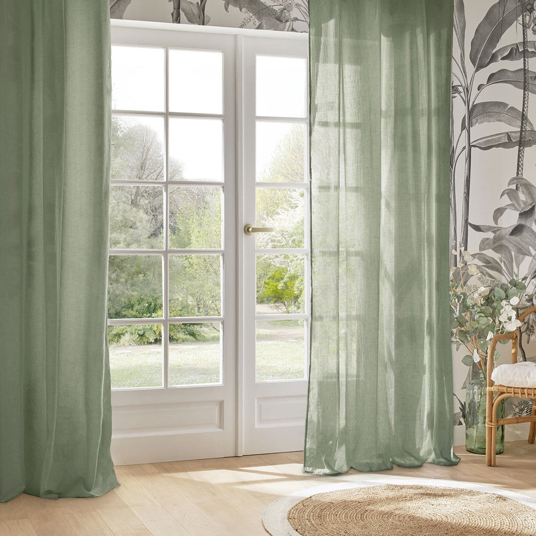 Atmosphera Paxta Cotton Curtain 130x240cm - Ready-made with eyelets - Green