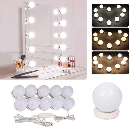 Hollywood spiegellampen - spiegelverlichting - make up spiegellamp - 10 dimbare LED lampen - 3 lichtstanden