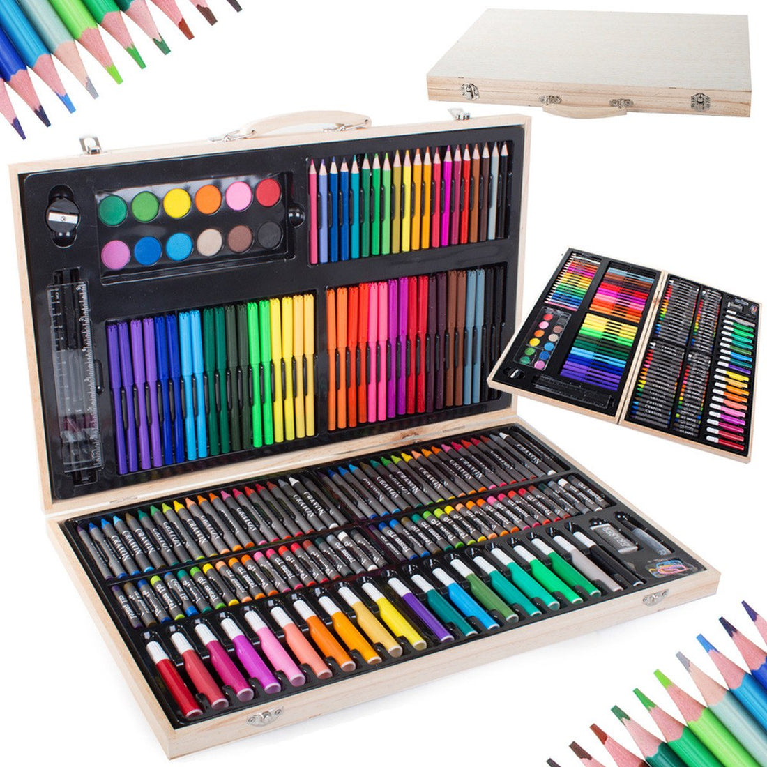 Wooden Art Set 180-piece & Painting Case for Kids - Art Box - Drawing - Painting - Pencils - Brushes - Markers - Paint - Painting - Gift
