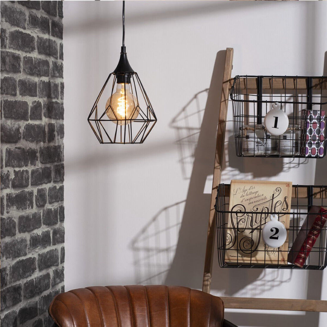 Black metal wire pendant lamp - D 25 cm