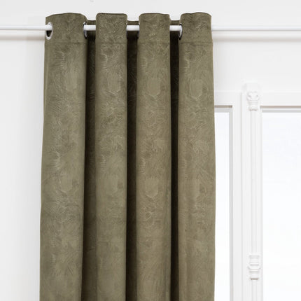 Atmosphera Fujo Rideau occultant velours 135x260cm - Rideaux prêts à poser avec anneaux à œillets - Vert kaki