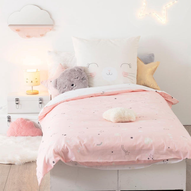 Atmosphera Kids Parure de lit 1 housse de couette 140x200cm/1 taie d'oreiller 65x65cm Chat