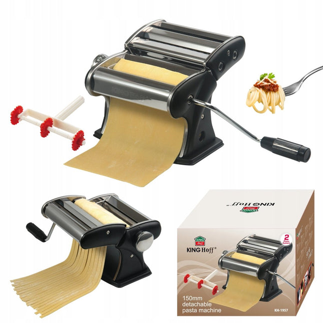 KINGHoff KH-1957 Machine à pâtes manuelle - Largeur 150 mm - Pour Tagliatelles, Spaghettis et Lasagnes Fraîches - Machine à Pâtes -